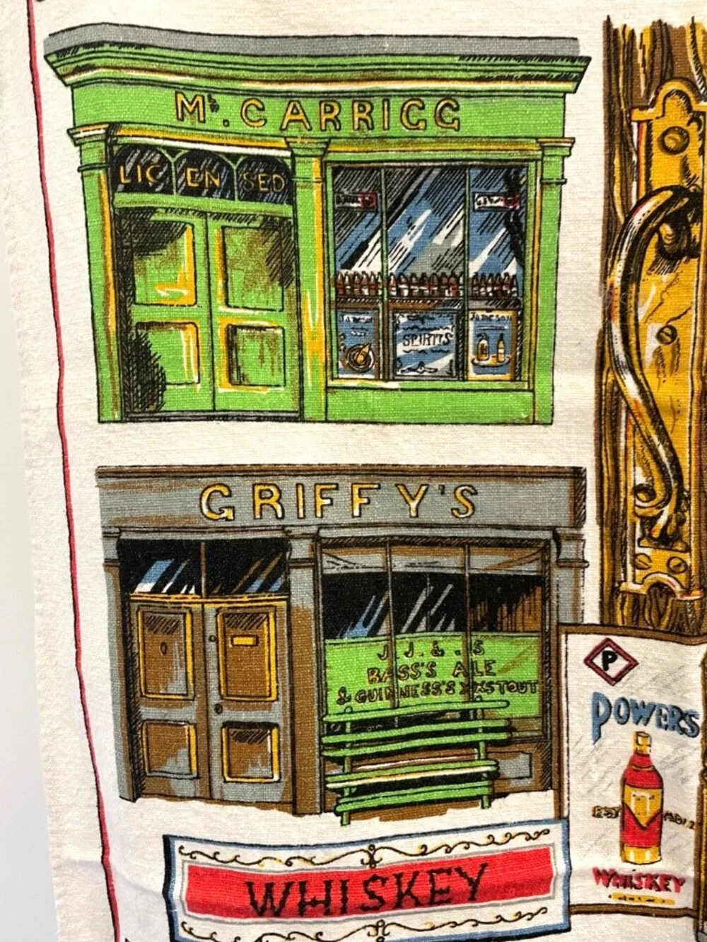 Vintage 100% Irish Linen Pubs Of Ireland Tea Towel Wall Hanging Made in Ireland